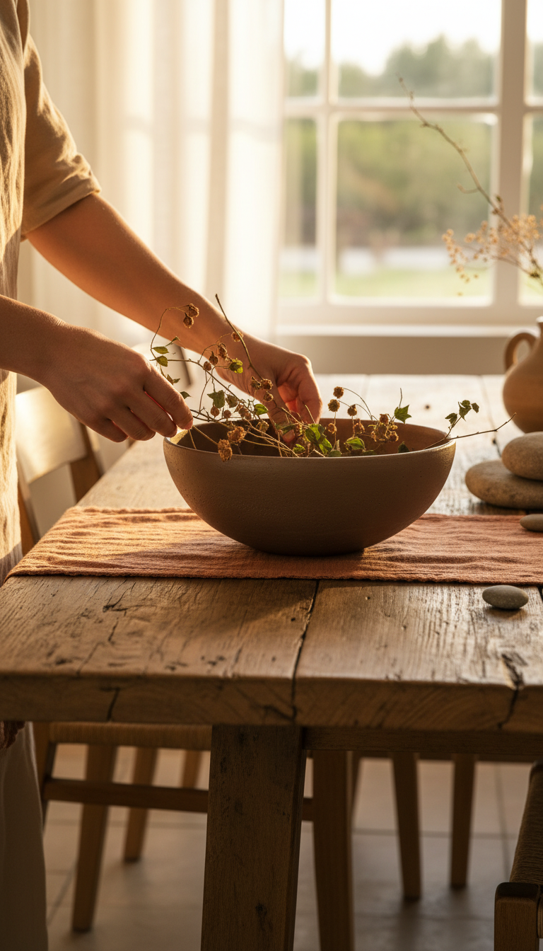 Espresso Clay Serving Bowl in use
