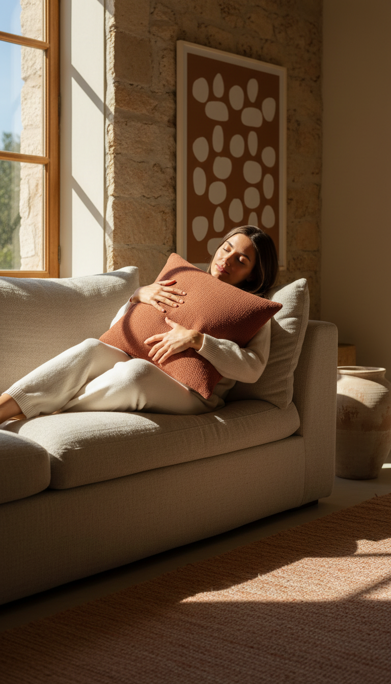 Terracotta Throw Pillow in use