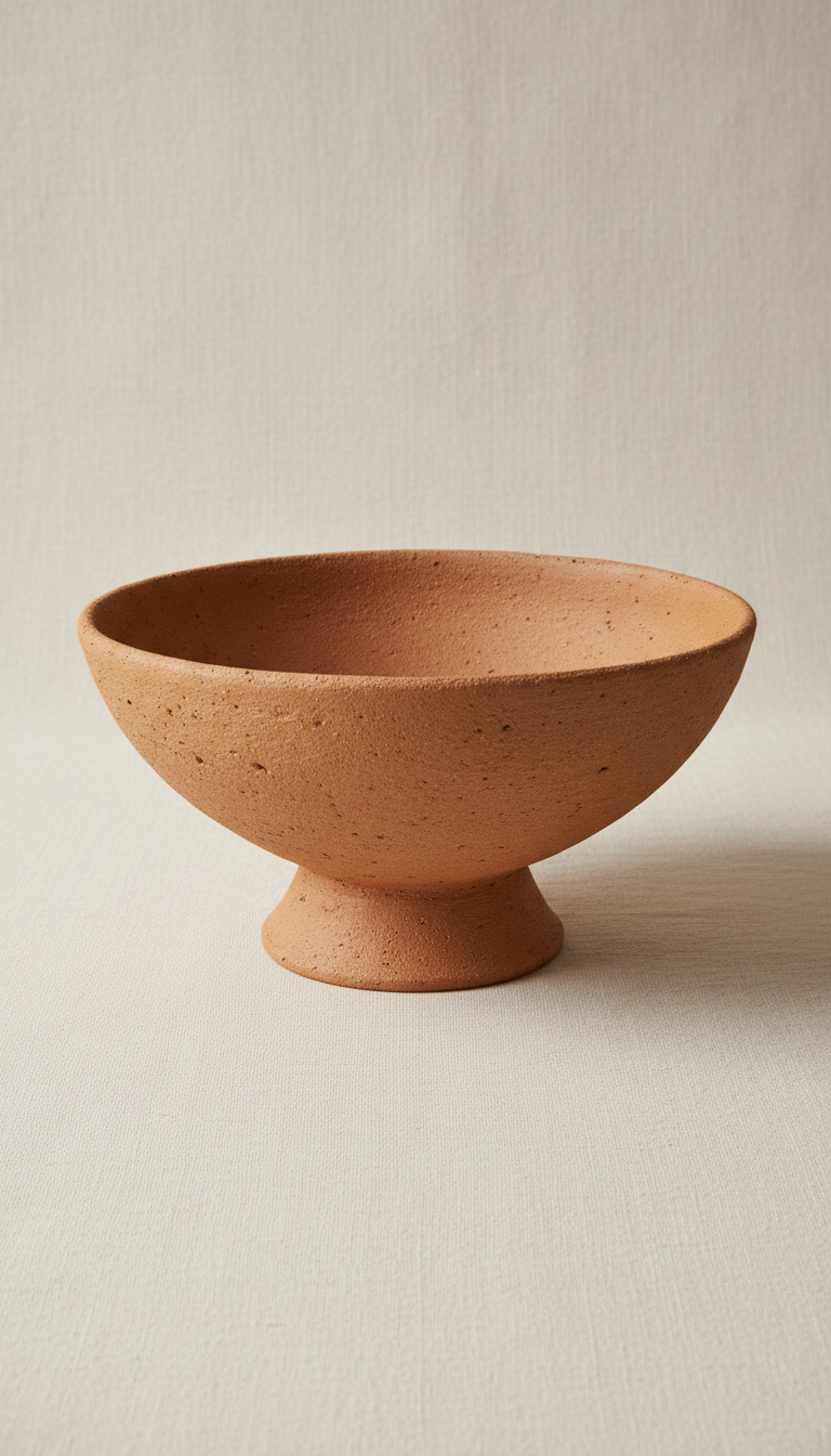 Artisan ceramic serving bowl in terracotta, Default to 3/4 angle product shots that showcase texture—e.g., gift box on...