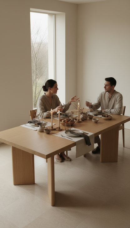 Architectural Oak Dining Table in use