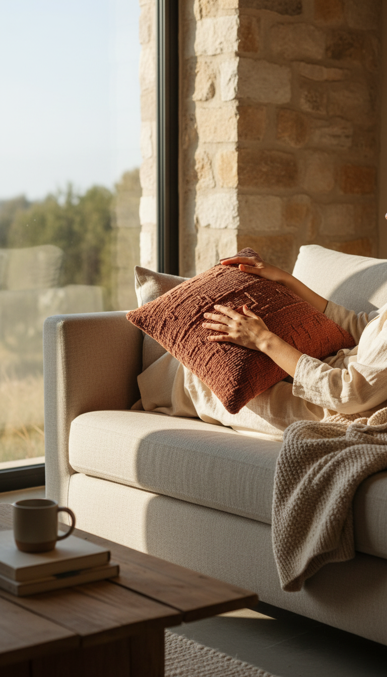 Terracotta Throw Pillow in use