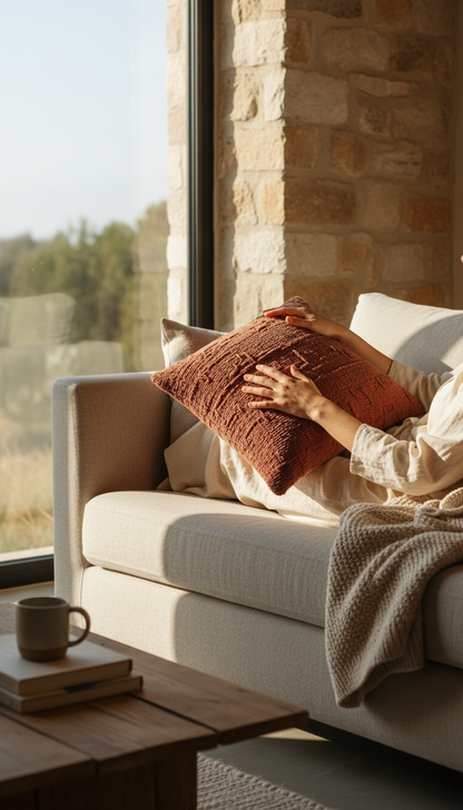 Terracotta Throw Pillow in use