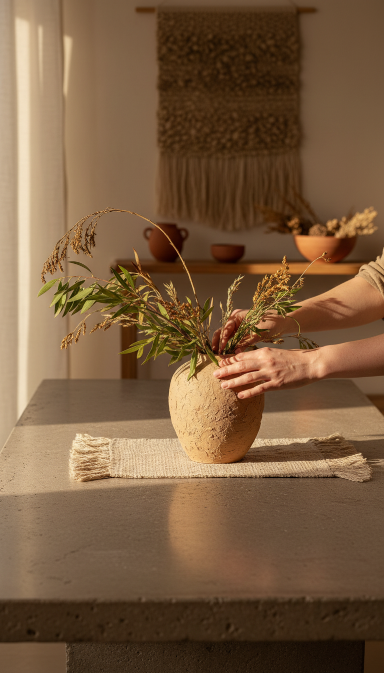 Honey clay ceramic vessel in use