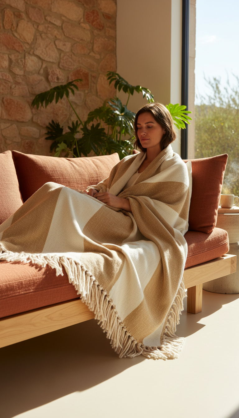 Luxurious Textured Throw Blanket in use