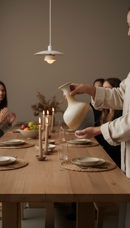 Handcrafted Ceramic Vase In Sand Glaze in use