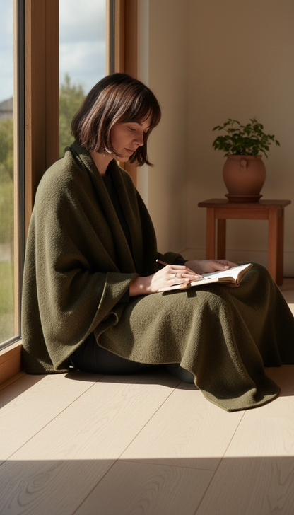 Olive Brown Wool Blend Rug in use