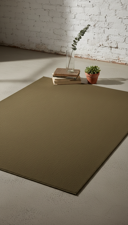 Olive Brown Wool Blend Rug in a new setting