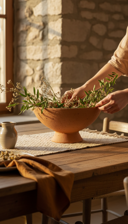 Handcrafted terracotta serving bowl in use