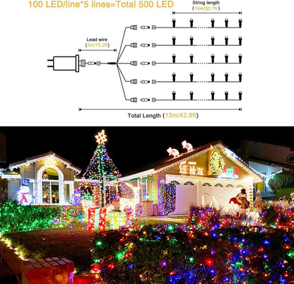 500 LED Multicolor Christmas Tree Lights Plug In