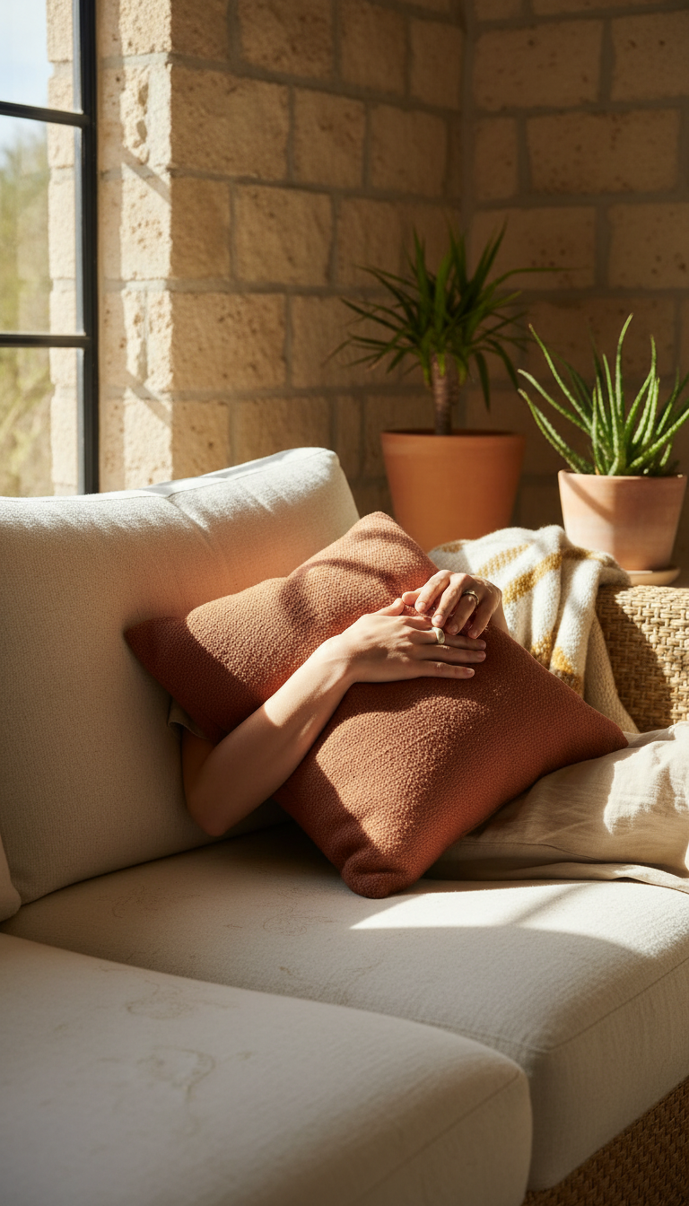 Terracotta Clay Cushion in use